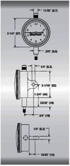 25-341J Starrett Dial Indicator 0-50-0, .001 grad, .100* per one rev, .1000* total, 2-1/4* dia dial